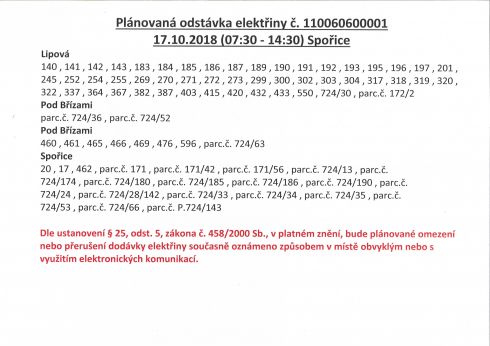 odstávka elektrické energie
