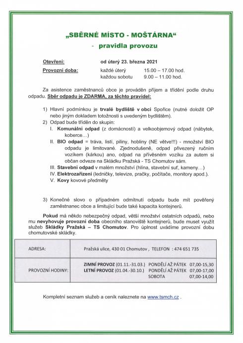 Sběrné místo - Moštárna - pravidla provozu 2021