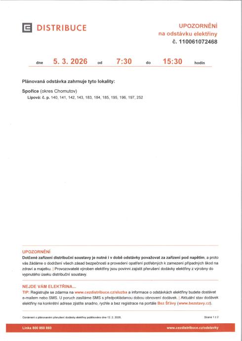 Oznámení o&nbsp;přerušení elektřiny 